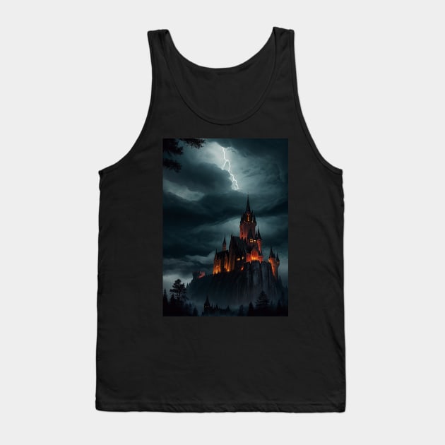 Lighting Striking the Top of a Haunted Castle Tank Top by CursedContent